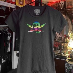 Dakine Vintage Black Tee Shirt w/ Multicolored Skull
